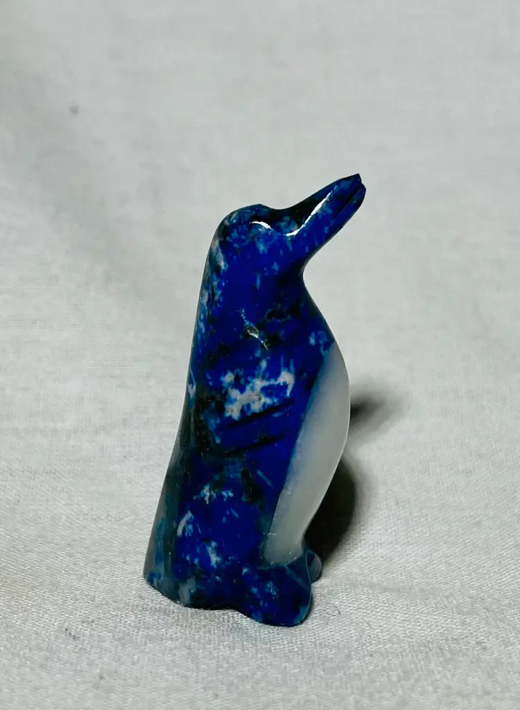 Vintage Lapis Lazuli And Marble Carved Penguin 1 3/4”Figurine