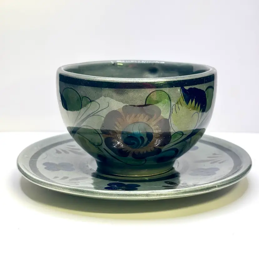Mexican Tea Cup And Saucer with Flowers