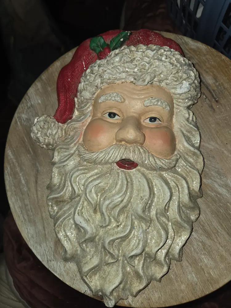 Vintage Plaster Santa Face Wall Hanging