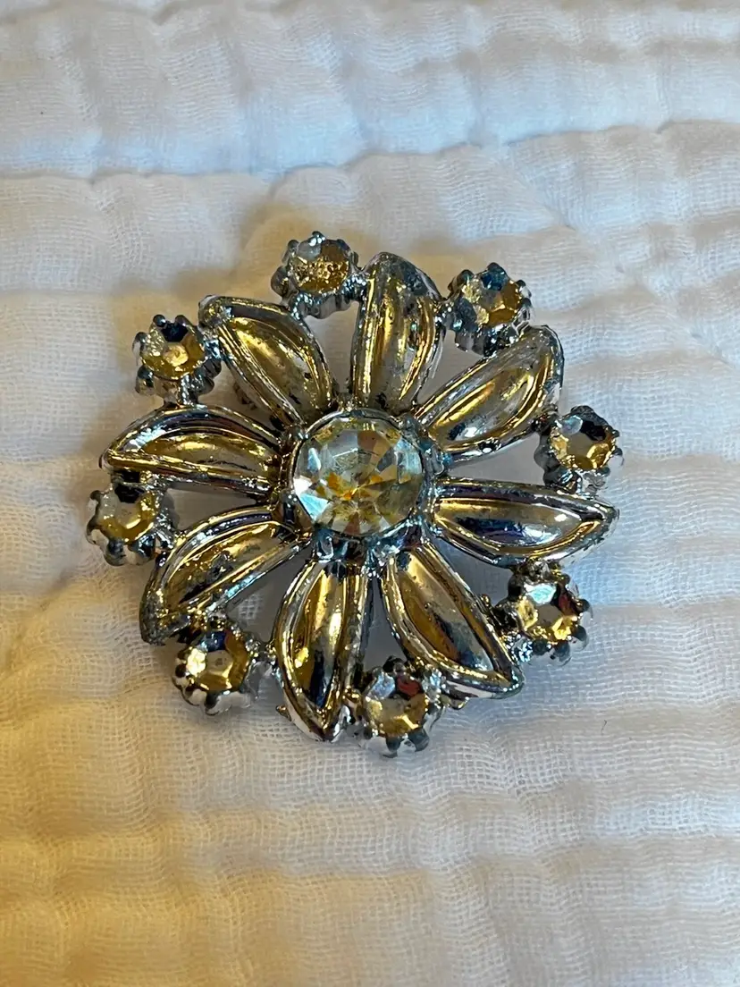 Silver Tone Floral Brooch