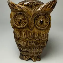 Hand Carved Wooden Owl Statue Sculpture Figurine Free Standing Big Eyes Decor