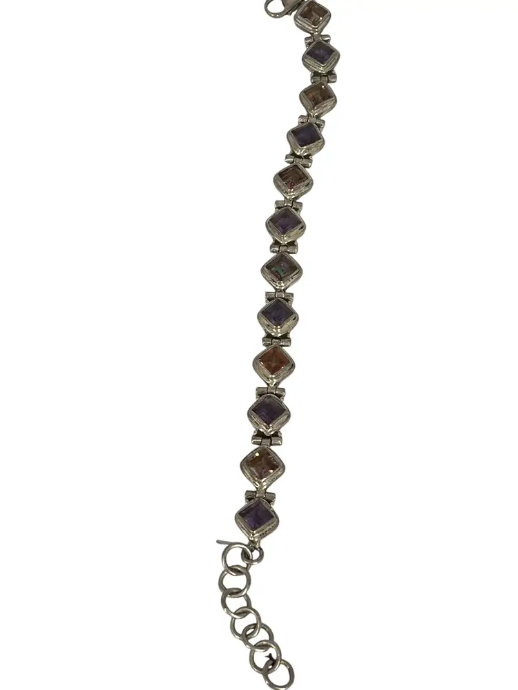 Vintage Mexican Sterling Silver Geometric Mystic Topaz Link Bracelet