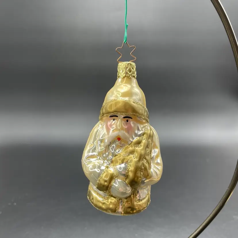 Hand Blown Glass Germany Gold Old World Santa Hanging Christmas Ornament
