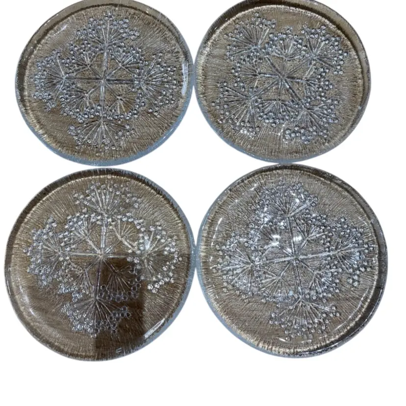 Set Of six Vintage Dansk Glass Plate Cow Parsley Floriform Excellent Condition 7.25”