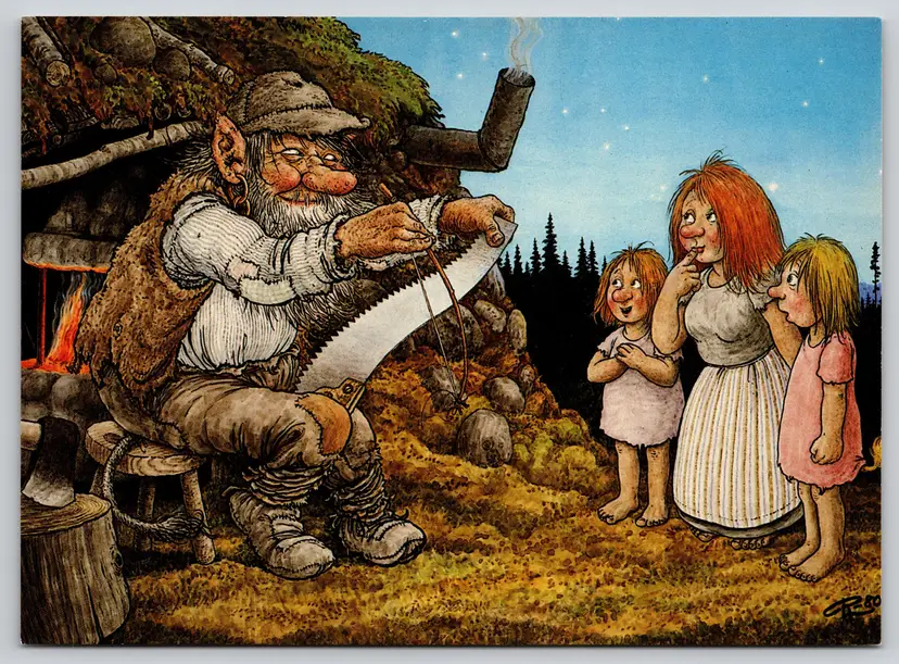 Postcard The Life of Trolls - The Saga Player Charm #21 Troll Lumberjack with Kids - 8926