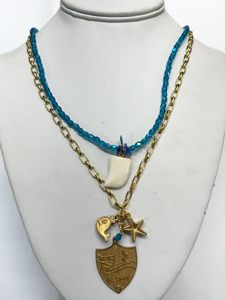 Vintage aloha blue bead multi strand necklace