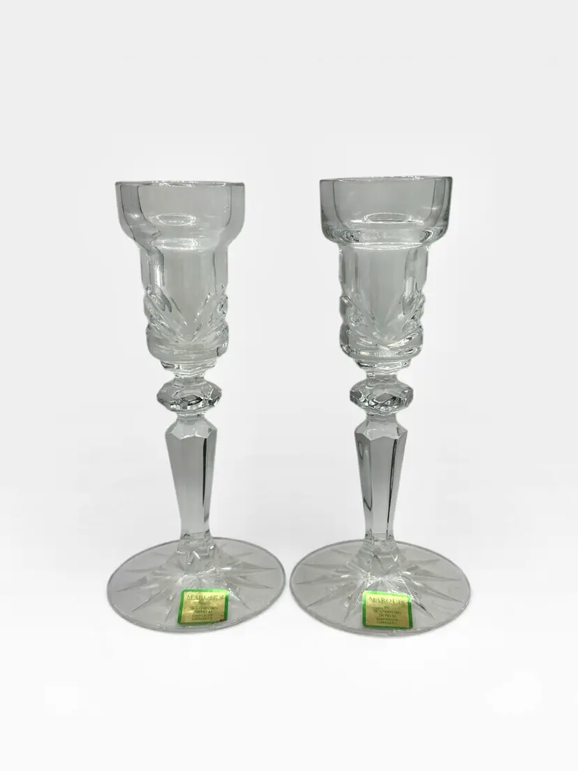 Marquis By Waterford Crystal 6” Candlesticks Pair “Calais” Retired Smooth Rim