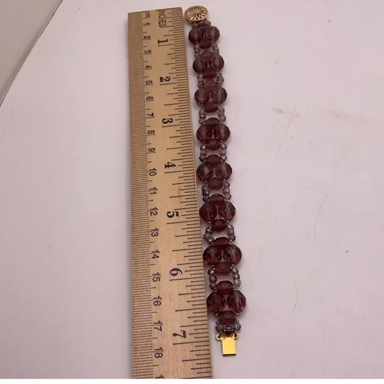 Plum Swarovski Crystal Bracelet with Gold Filled Filagree Box Clasp Artisan Made 7”