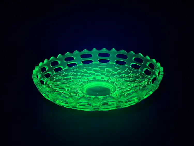Vintage Fenton Open-Edge Basketweave Bowl Uranium Glass Candy Dish | Uranium Glass