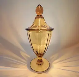 Vintage 1920s Cambridge Amber Glass Candy Dish Footed Compote Urn with Lid.
