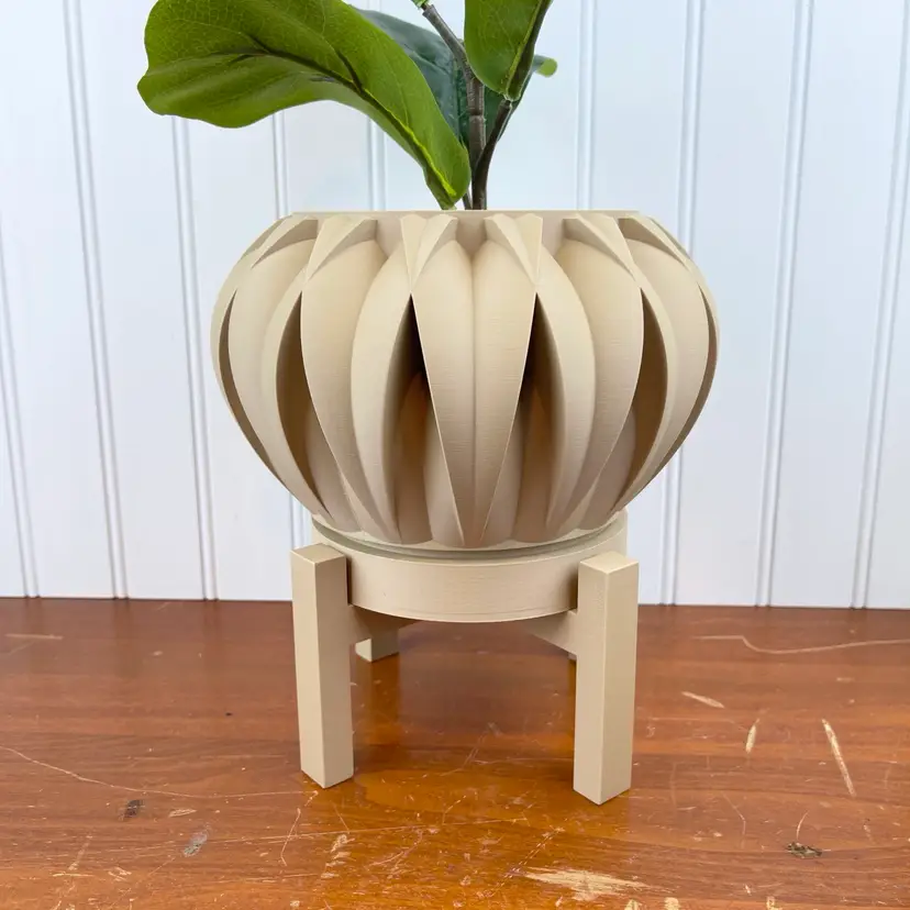 Modern Unique Indoor Flower Pot, Halden Planter Pot, Houseplants, Indoor Planter w/ Drainage Hole and Drip Tray, 3D Printed, Ecofriendly