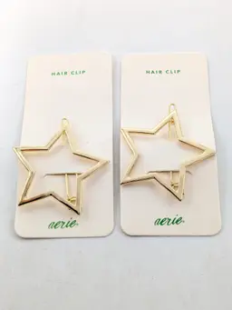 Aerie Gold Tone Star Hair Barrettes Clip Set NWT