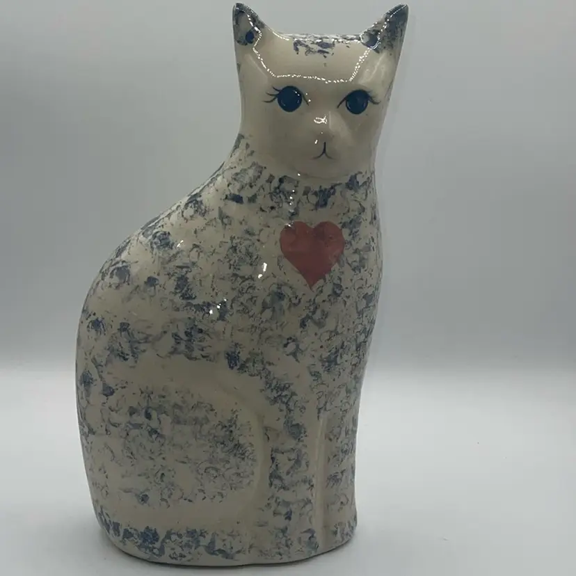 Cat Ceramic 13” Pink Heart “the Proper Place” Made In Wichita Kansas