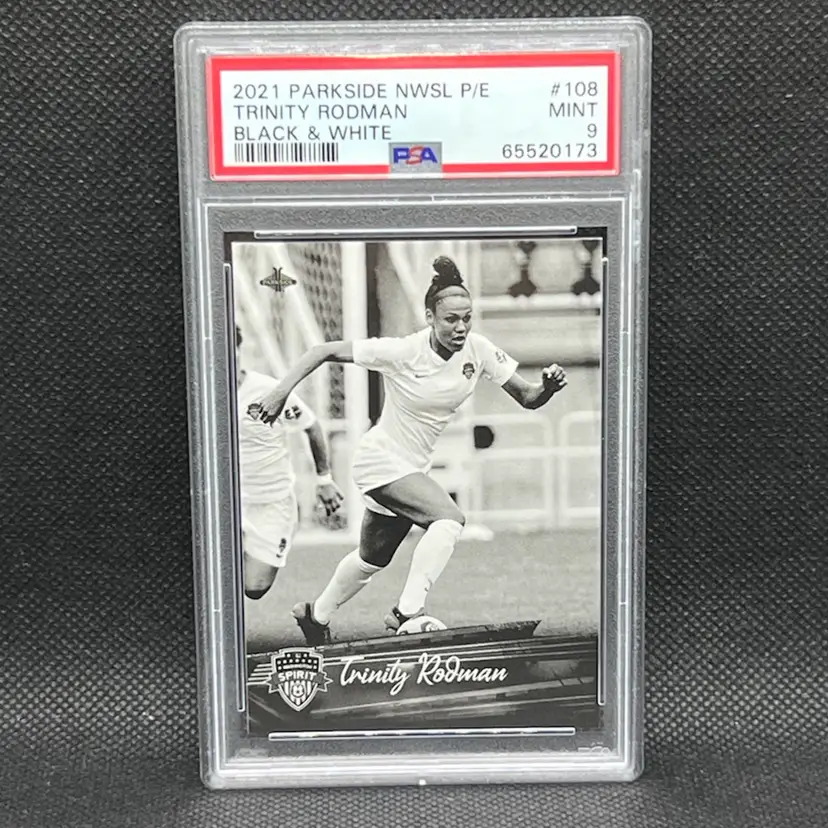 Trinity Rodman 2021 Parkside NWSL Rookie Black And White PSA 9 Washington Spirit Soccer Card