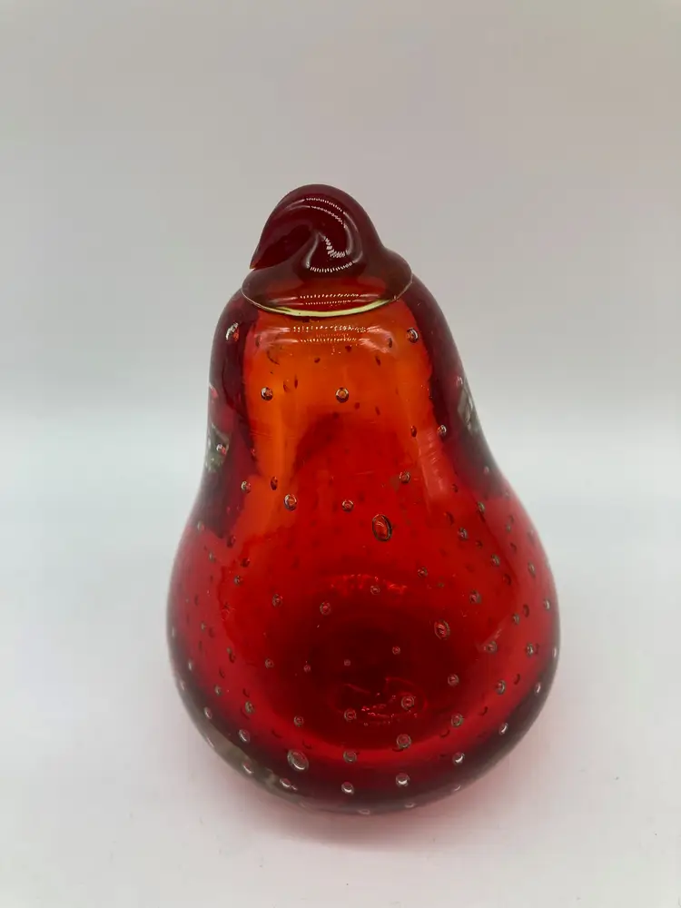 Red Art Glass Controlled Bubbles Pear