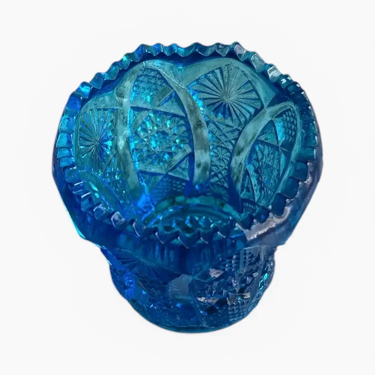 Blue Imperial Glass Daisy and Button Sawtooth Rim Toothpick Holder