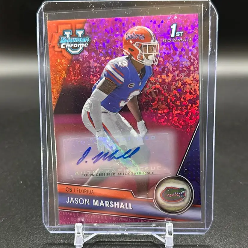 Jason Marshall 2023 Bowman Chrome U 1st Fuchsia Mini Diamond Auto /150 Florida Gators