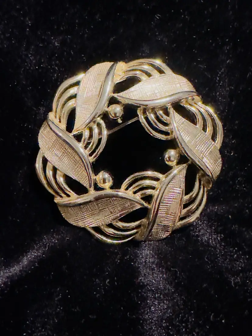 #10 “Lisner” Brooch 2”, Circle, Round, Textured Swirl Gold Tone Brooch