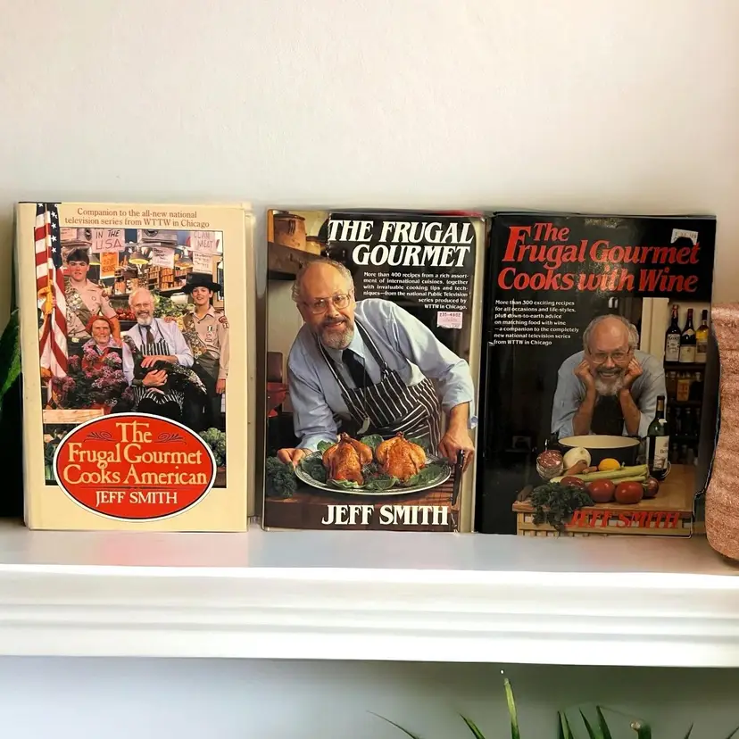 The Frugal Gourmet Cookbooks by Jeff Smith. 3 Book Collection- Original Edition, Cooks w Wine, Cooks American. Vintage Classic Cookbook Set