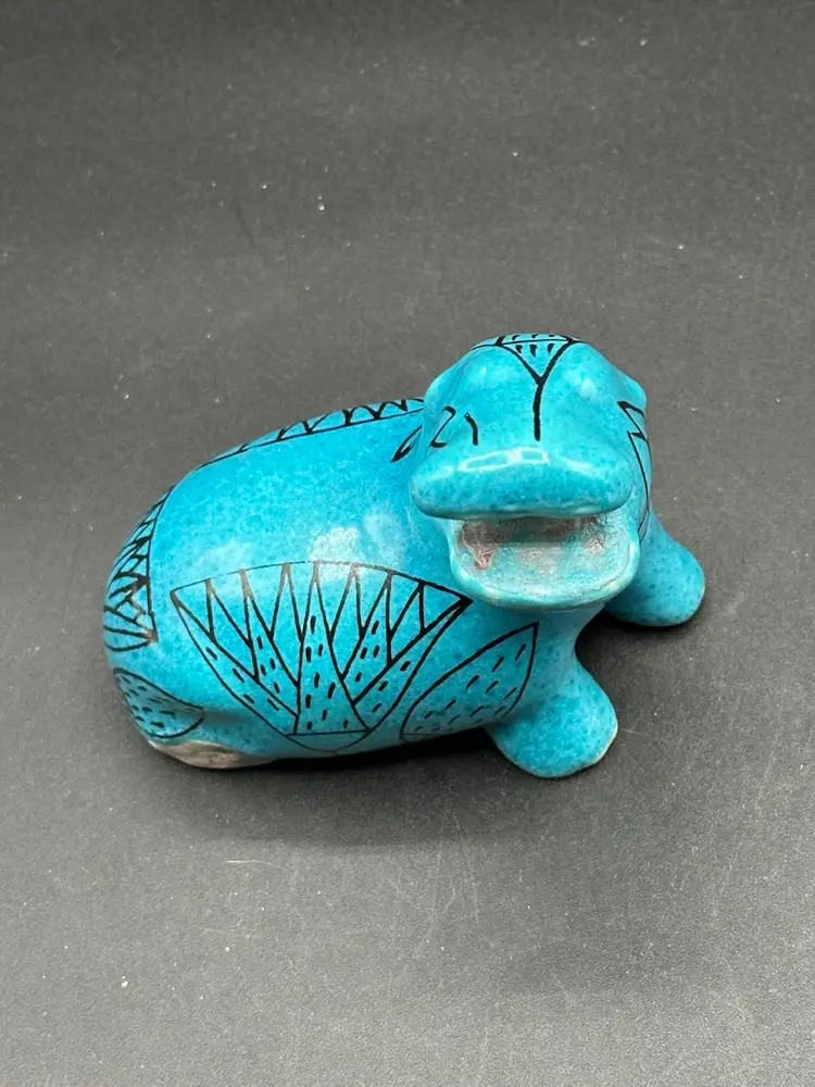 William the Hippo Blue Figurine With Painted Designs Open mouth