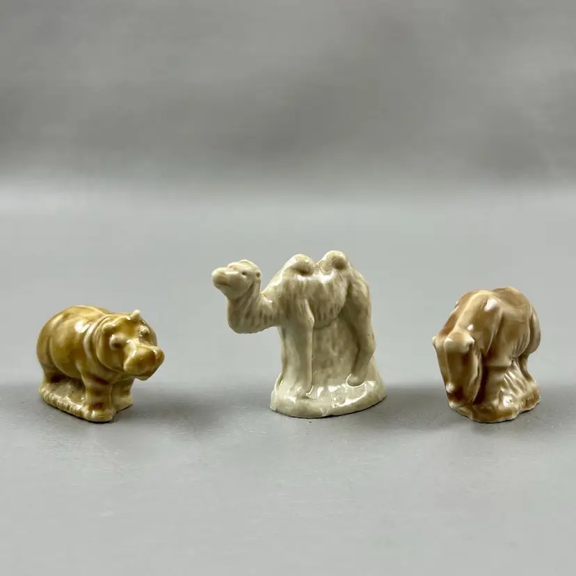 Lot Of 3 Wade Whimsies Figurines Red Rose Tea Hippo Camel Rhino Wild Animals