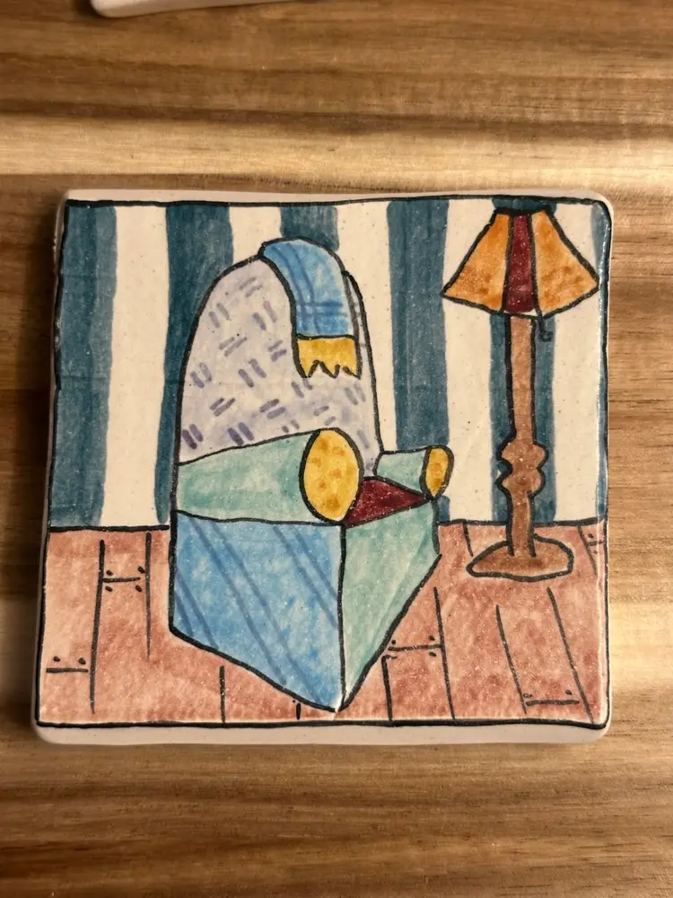 Set of 4 Vintage Handmade and Painted Tiles Signed by Artist CJ Nichaus 3.5