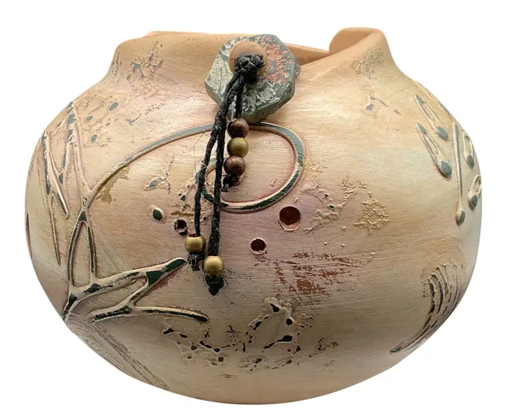 Steven Kaye Handcrafted Ceramic Vase Abstract Design Beaded Accent Sign Numbered