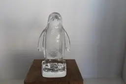 Bertil Vallien Kosta Boda Zoo Series Clear Glass Penguin Figurine
