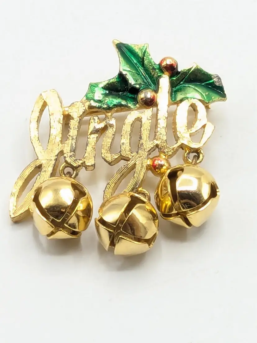 Vintage Jingle Bells Christmas Brooch Pin Holiday Jewelry