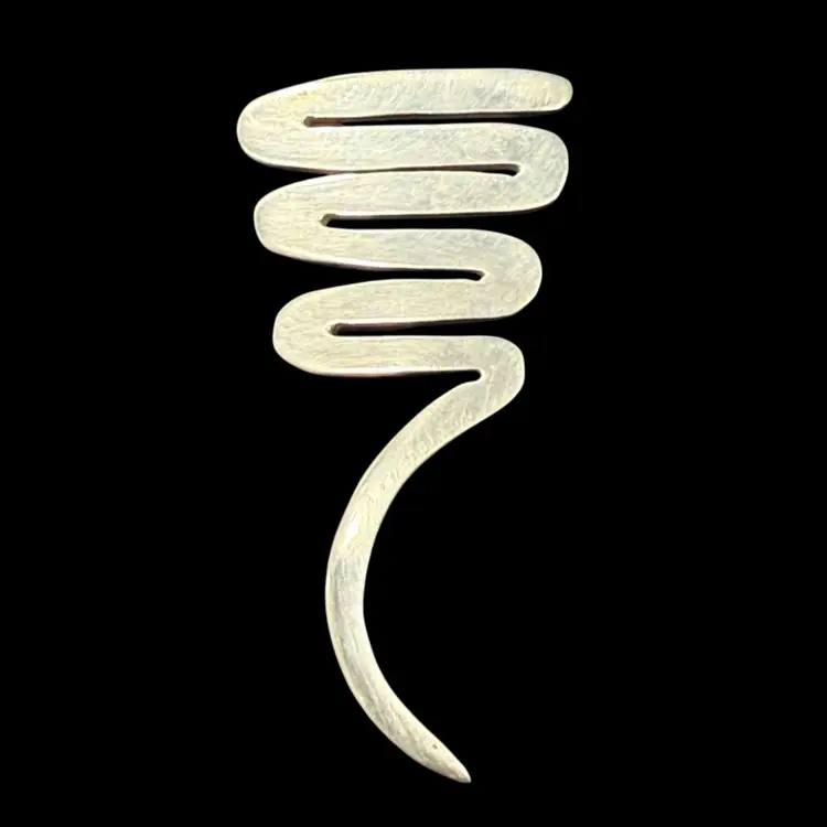 Vintage Mexican Modernist Taxco Sterling Silver Tornado Squiggle Brooch Pendant 2.75”