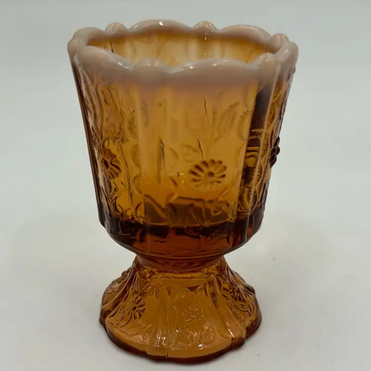 Vintage Fenton Cameo Opalescent Topaz votive Candle Holder Or Toothpick Holder Panel Daisy Pattern.