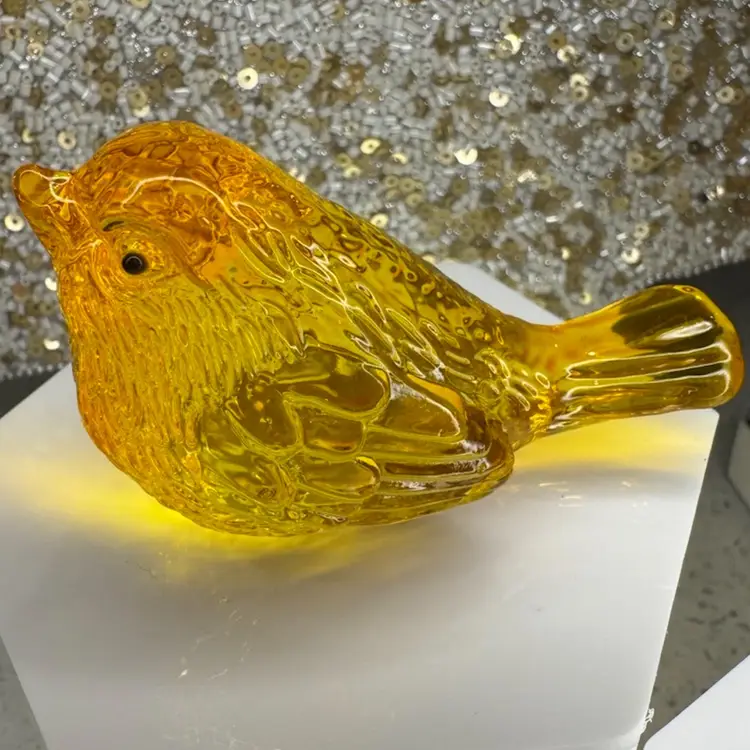 One Mini Amber Crystal Bird Figurine - 3'' inches