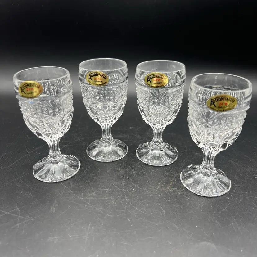 Four VTG Action Zajecar Crystal  Cordial/Shot Glasses made in Yogoslavia 3.5”