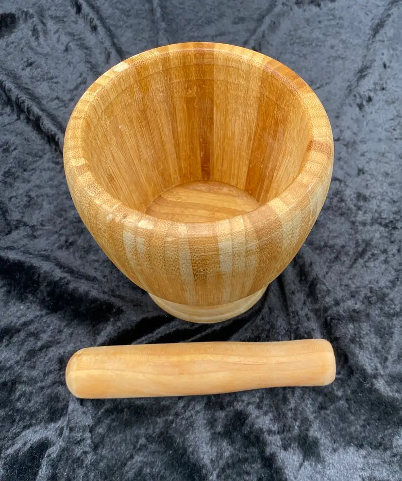 Handmade Wooden Bamboo Mortar and Pestle, 4" Inner Diameter