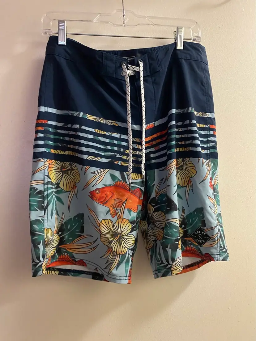 Salty Crew Mens Board Shorts Swim Trunks 30 30” Waist S Small Tropical Fish Blue
