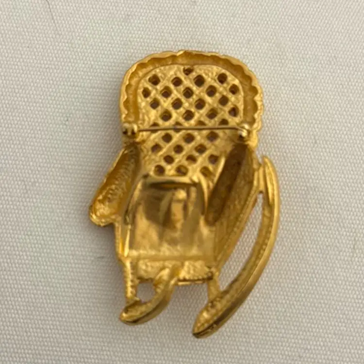 Vintage Gold Wicker Rocking Chair Pin