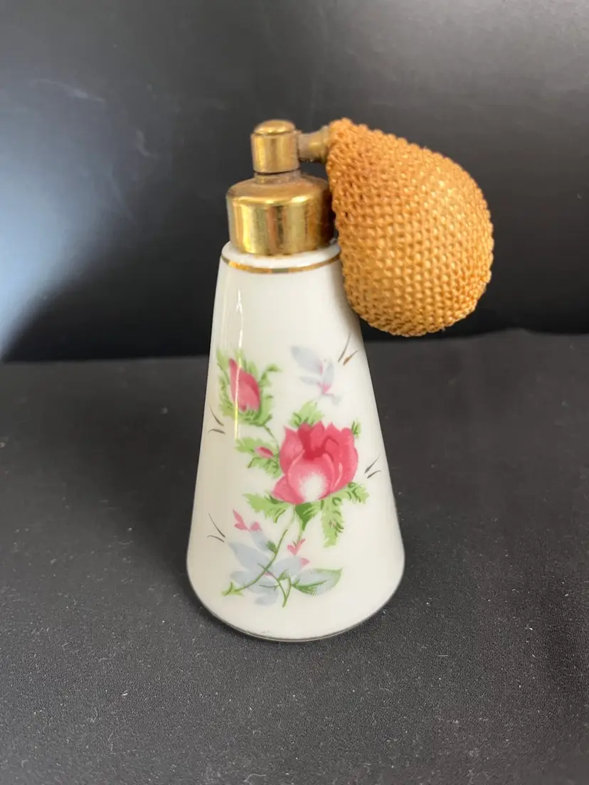 Porcelain Cone Shaped Perfume Atomizer w/ Applied Floral Design-Lot 53