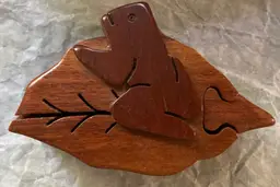 Frog On Leaf Puzzle Box Vintage Hand Carved Wooden Secret Box
