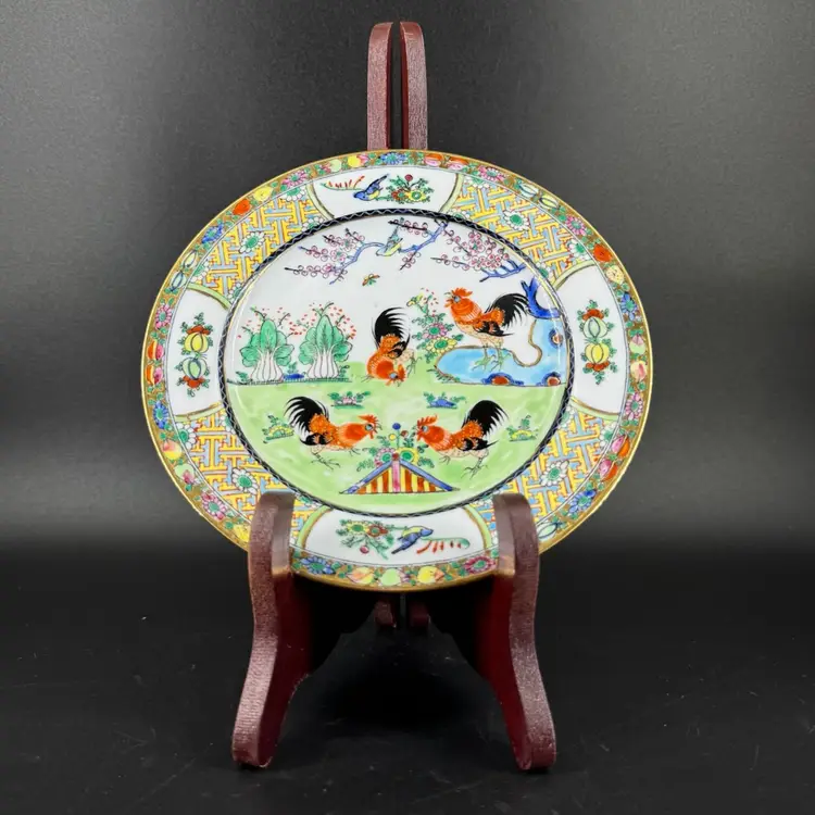 Vintage Chinese Porcelain Famille Verte Rooster Plate 7”