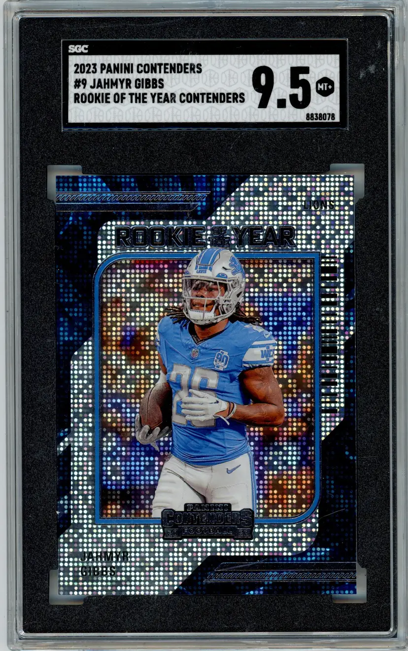 2023 Panini Contenders JAHMYR GIBBS RC Rookie of the year Contenders #9 LIONS SGC 9.5 MT+