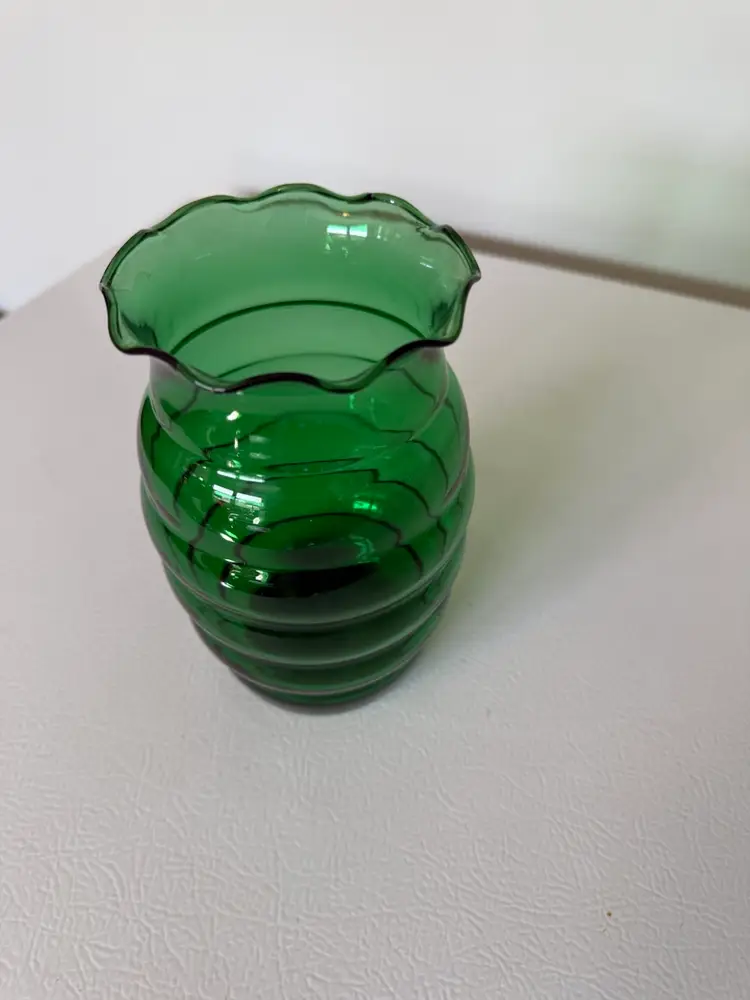 Vintage Anchor Hocking Forest Green Beehive Ribbed Vase