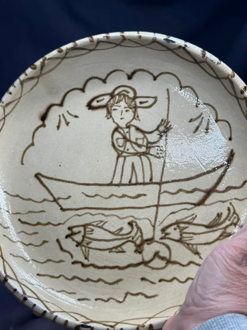 SALE Michoacan Tzintzuntzan Mexican Pottery Bowl Plate Folk Art Fishing Boat Fish Amazing