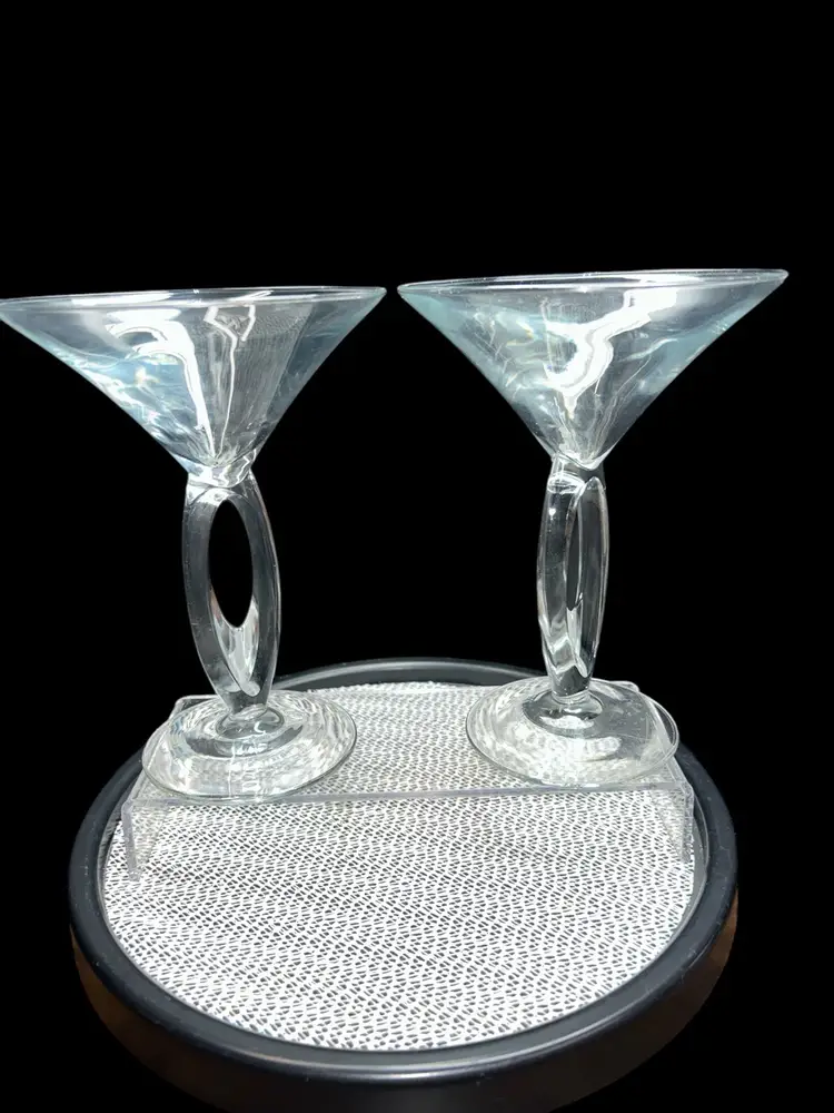 Pair Of Vintage Libbey Loop Stem Martini Glasses