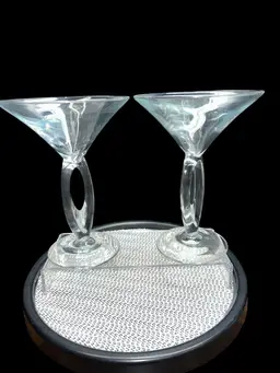 Pair Of Vintage Libbey Loop Stem Martini Glasses