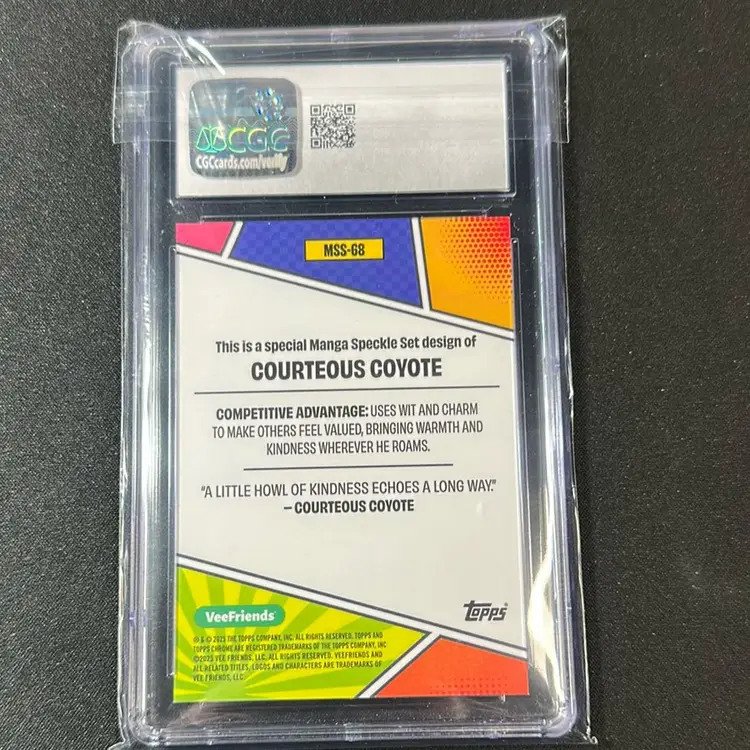 Courteous Coyote 2025 Topps VeeFriends Chrome Manga Speckle Orange /25 CGC 10