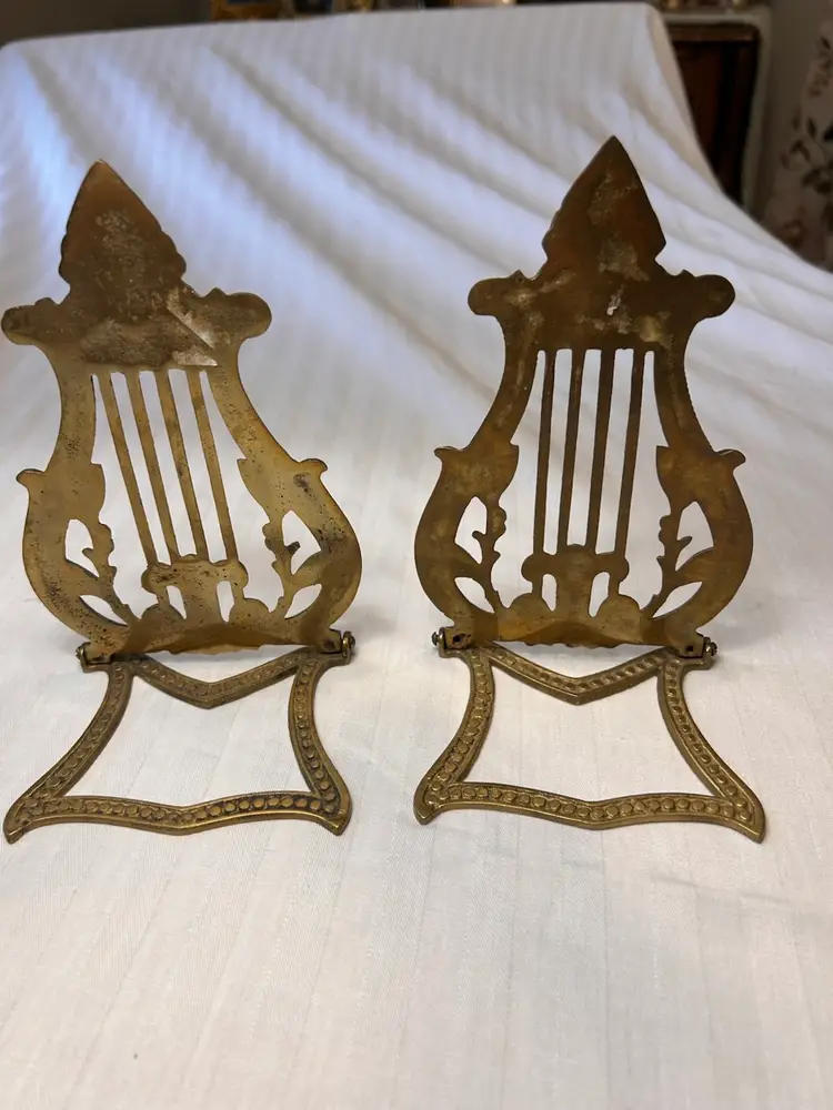 Brass Lyre Harp Bookends