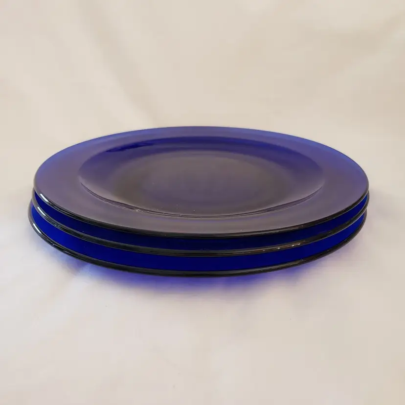 Glass Cobalt Blue Dinner Plates (set of 3) 8 1/4" diameter unbranded