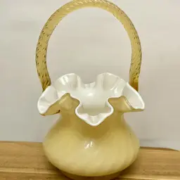 Fenton Butterscotch Yellow Overlay Spiral Optic Cased Glass Basket