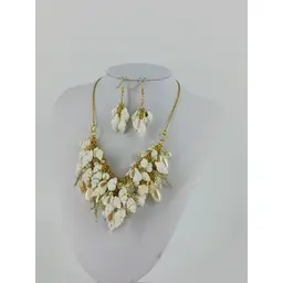 Designed and Handcrafted Shell Bibbed Necklace and Earring Set