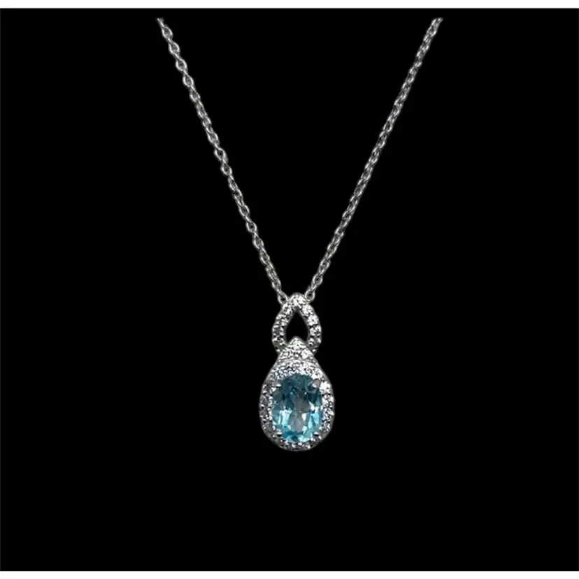 Blue topaz and white sapphire sterling silver necklace